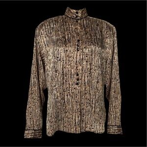 Vintage Anne Klein For New Aspects Brown And Black Long Sleeve Blouse Size 12